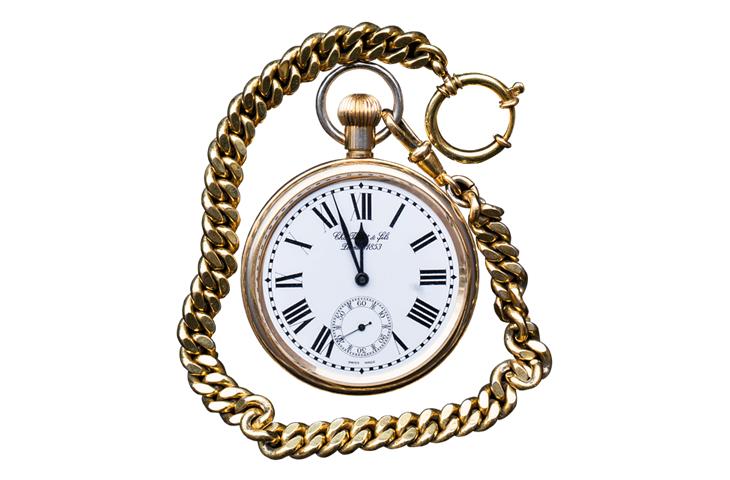 gold pocket watch and chain